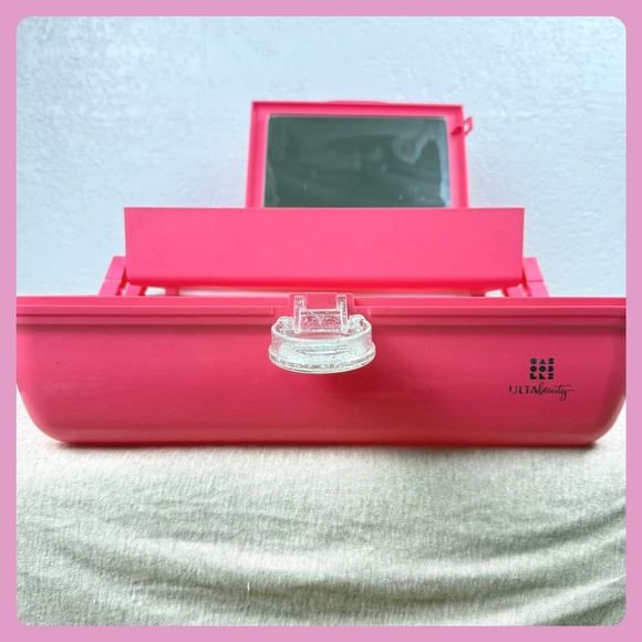 ULTA Beauty Pink Glitter Train Case Makeup Cosmetic Organizer Mirror Handle - Picture 5 of 8